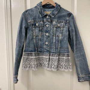 Pilcro Anthropologie Embroidered Eyelet Gingham Denim Jean Jacket Small